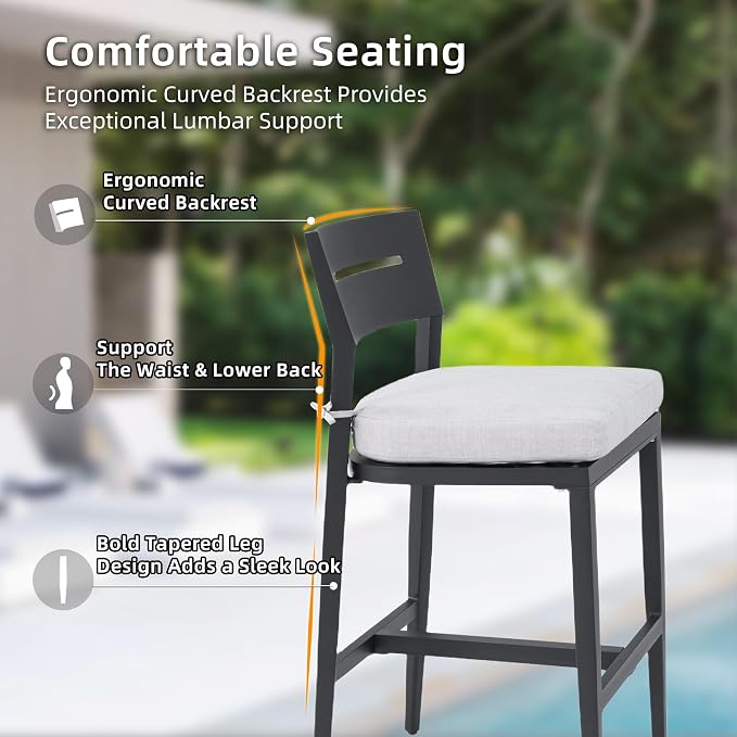 Modern 5PCS Outdoor Patio Bar Set, Rounded Square 35.4'' Sintered Stone Table & - Image 5