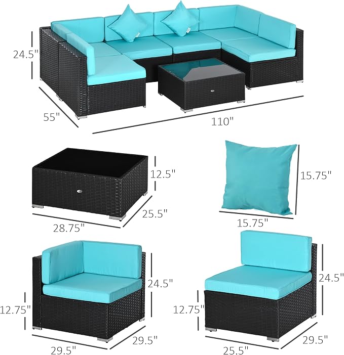 Outsunny 7-Piece Patio Furniture Sets Outdoor Wicker Conversation Sets All - Image 7