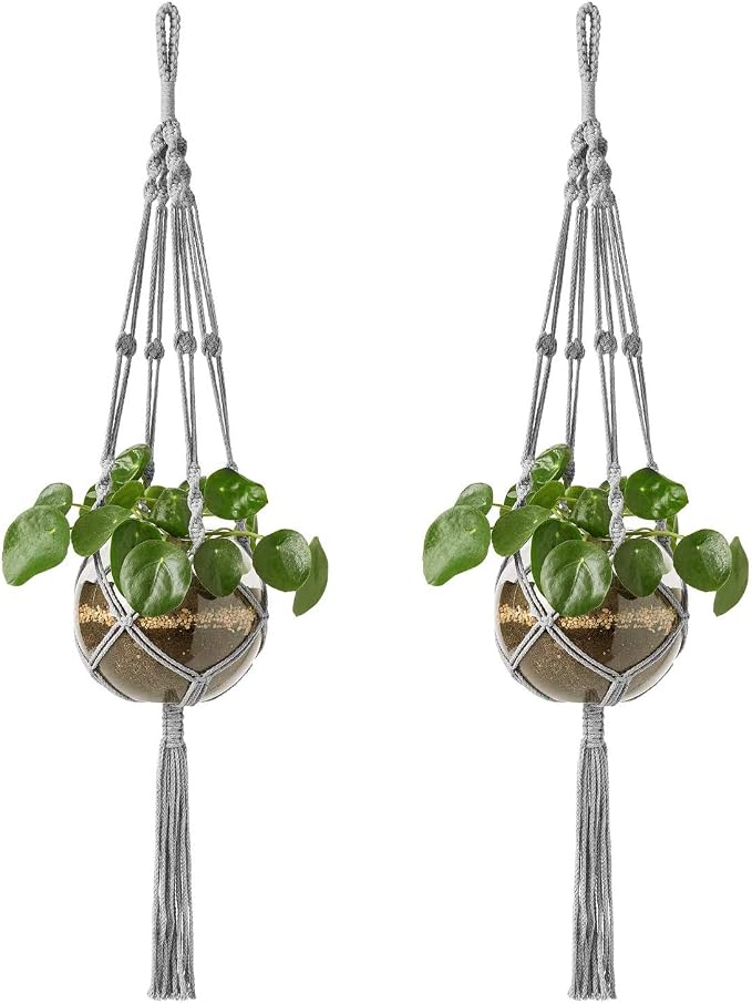 Mkono Macrame Plant Hangers Indoor Outdoor Hanging Planter Basket Cotton Rope 4 by Mkono