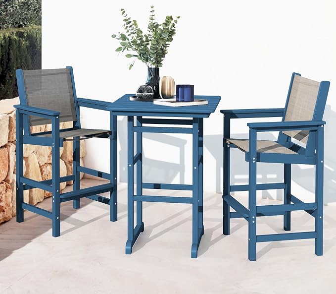 SERWALL 3 Pieces Textilene Adirondack Bar Set, Tall Adirondack Bar Height Chairs - Image 9