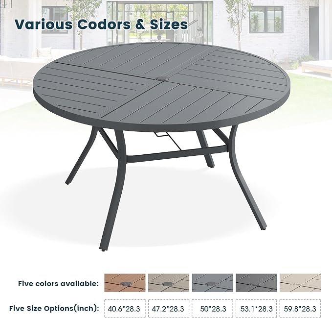 Patio Dining Table for 6-8, Round Metal Outdoor Table - Image 7