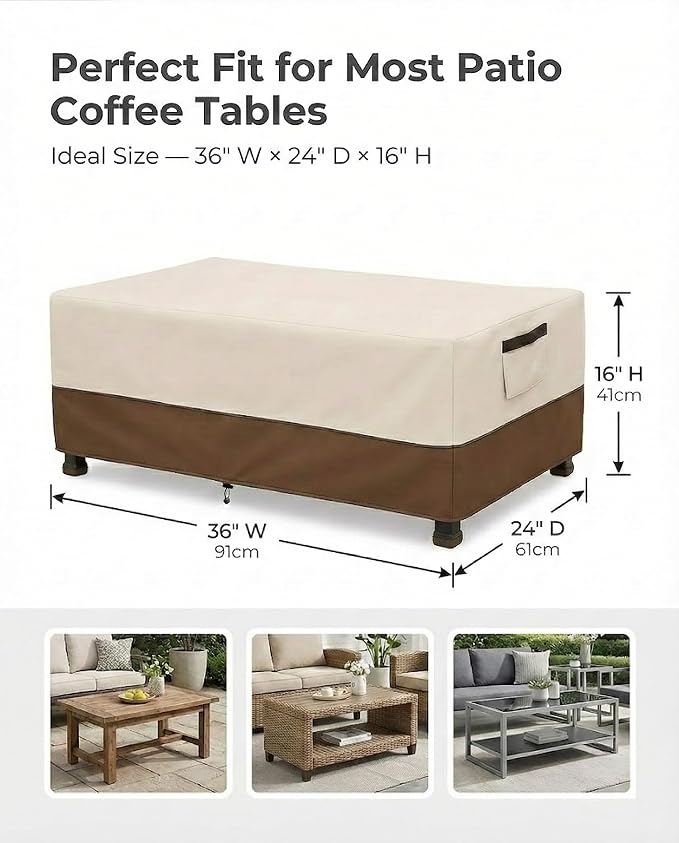 Waterproof Patio Coffee Table Cover, 600D Heavy Duty Outdoor Furniture Covers - Image 3