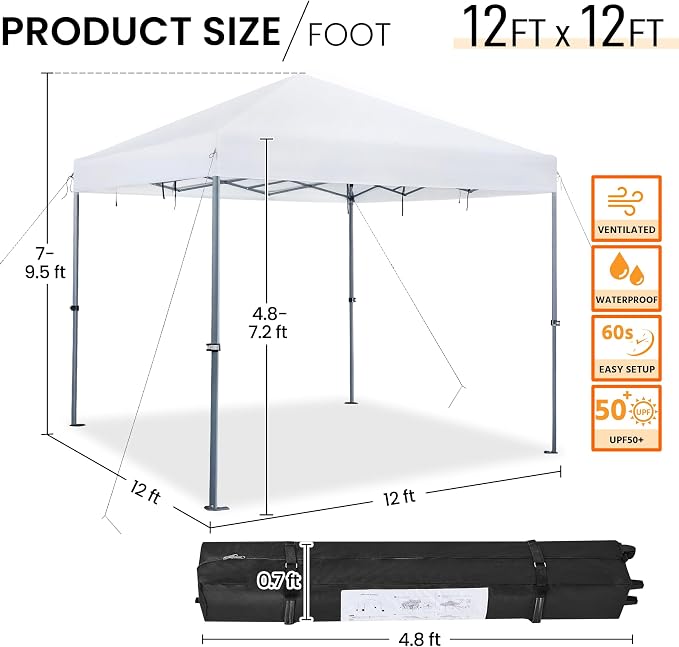 Yaheetech 12x12 Pop Up Canopy Easy Set-up Tent, Portable Outdoor Canopy Instant - Image 3