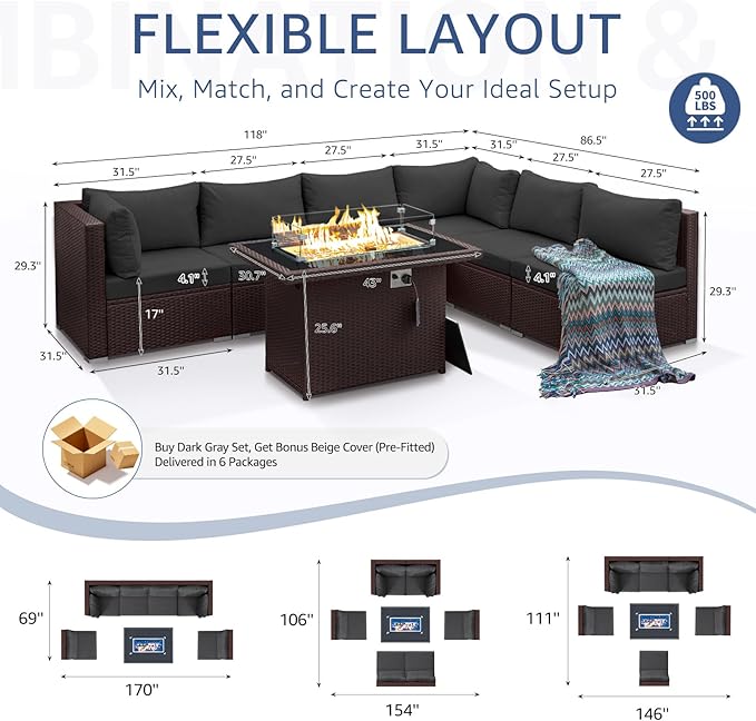 NICESOUL 7 Piece Large Size Outdoor Patio Furniture Set - Image 4
