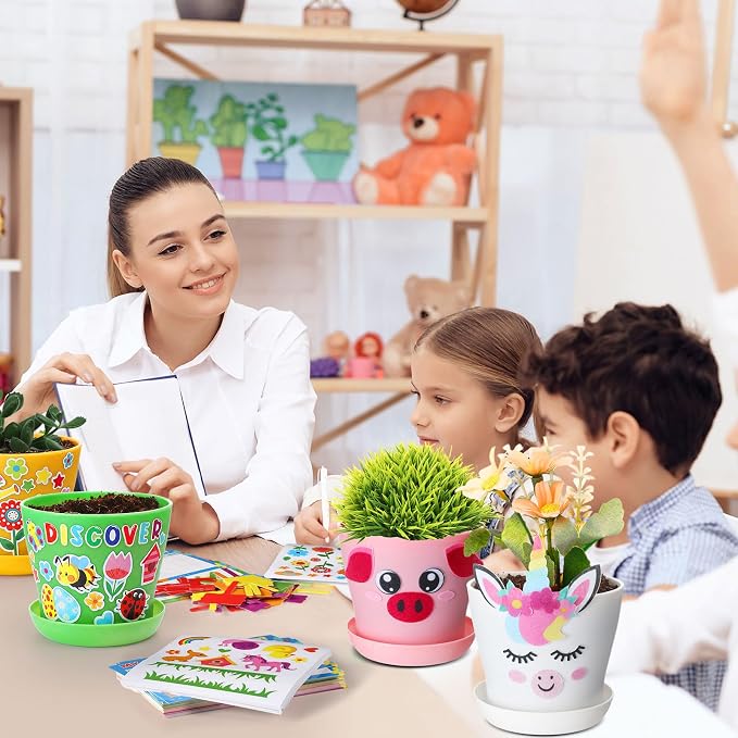 Capoda 24 Sets Garden Flower Pots Crafts Kit DIY Spring Plastic Seedling - Image 7