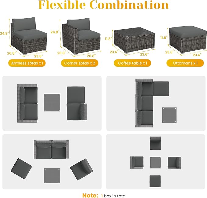 5 Piece Outdoor Patio Sectional Furniture Set, Weather Resistant Rattan Outside - Image 5