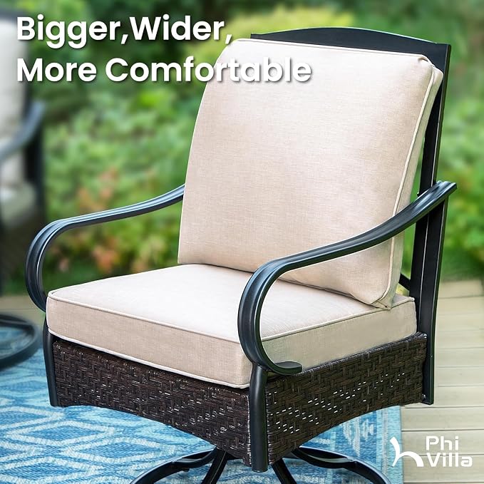PHI VILLA Outdoor Swivel Chairs Set of 4, Heavy Duty Metal Wicker Dining Chairs - Image 7