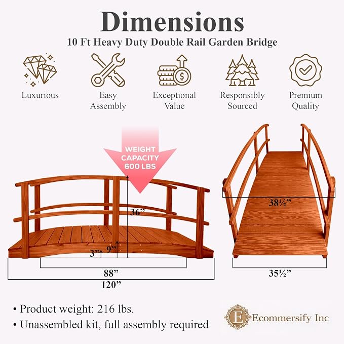 10 FT Cedar Amish Made Garden Bridge - Image 2
