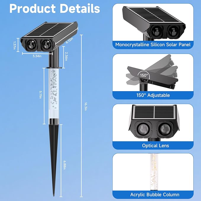 Solar Spot Lights Outdoor Adjustable Beam & PC Light Guide Column, 6 Pack Solar - Image 2