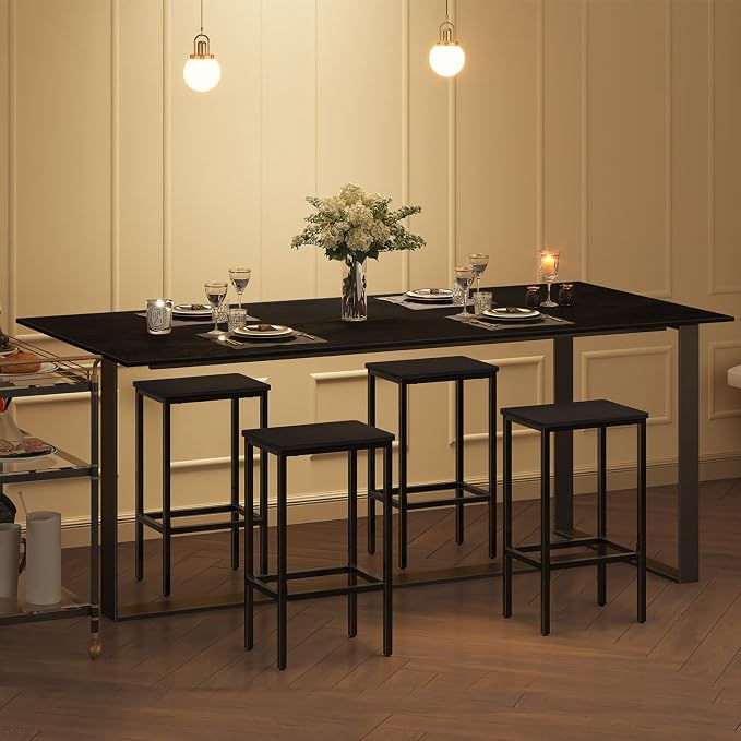 Bar Stools, 2-Piece Dining Stools, 25.8-Inch Height, Rectangular Industrial Bar - Image 2