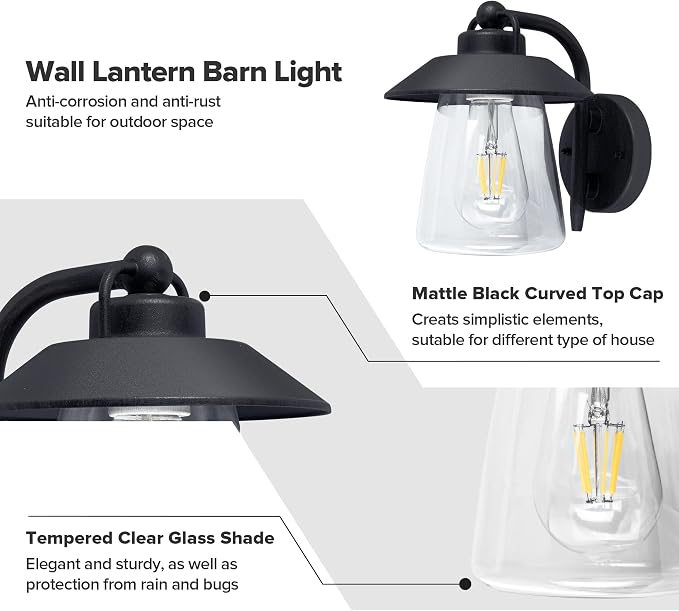LUTEC 2 Pack Outdoor Indoor Exterior Light Fixture, Farmhouse Barn Wall Sconce - Image 3