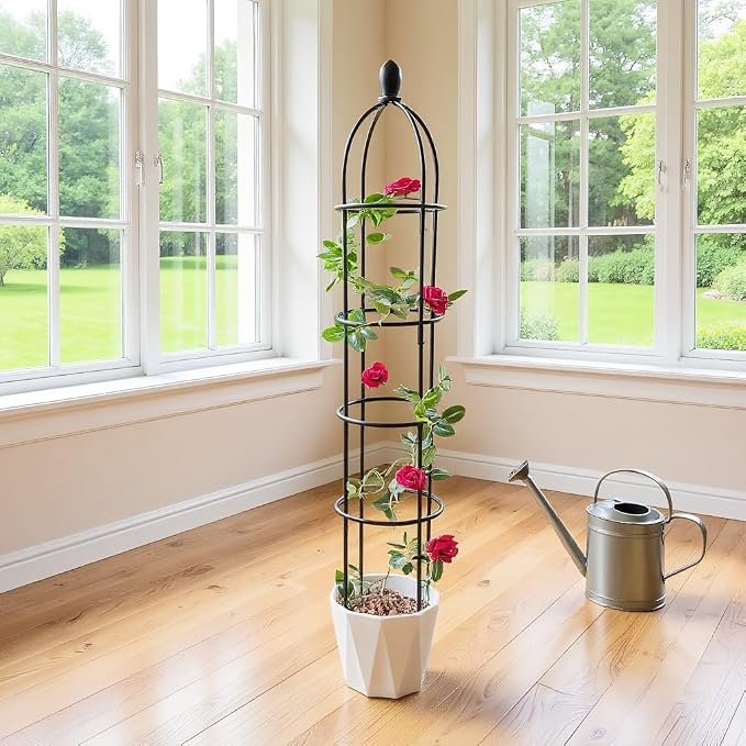 4-Tier Garden Obelisk Trellis for Climbing Plants, 57 Inches Tall Plastic Plant - Image 5