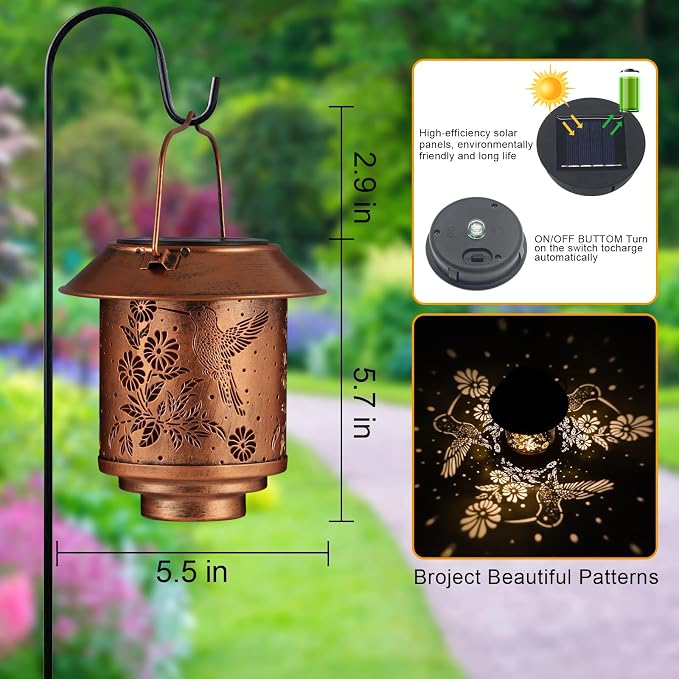 Hummingbird Solar Lantern Outdoor Hanging Sunflower Lights Gifts - Image 4