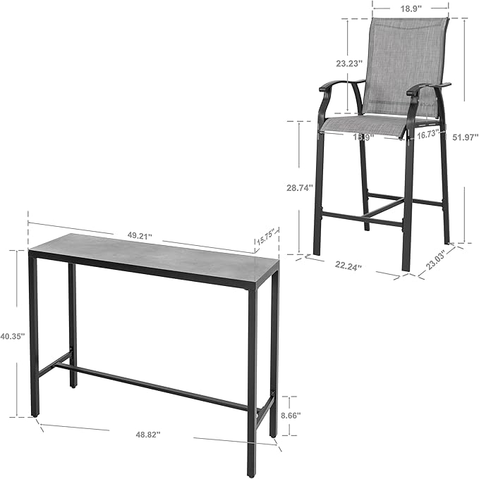 NUU GARDEN 3 Piece Patio Bar Set, 2 Textilene High Bar Stools and Patio Bar - Image 6