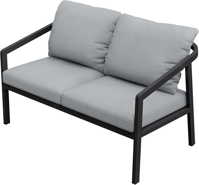 Outdoor Patio Loveseat, Never-Rust Aluminum Outdoor Loveseat Couch by SeeHill