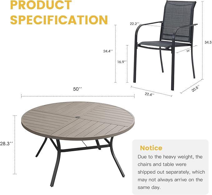 VICLLAX Patio Table and Chair Set of 6, All Weather Metal Round Outdoor Dining - Image 7