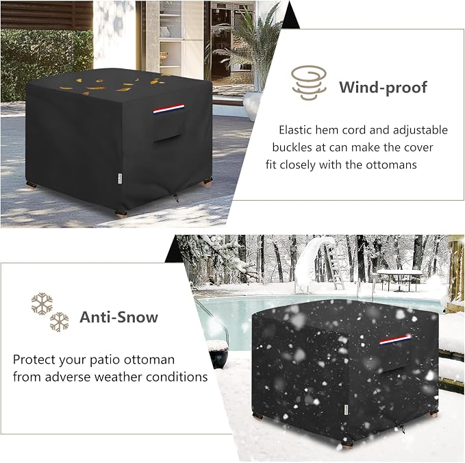 Patio Ottoman Cover Waterproof Heavy Duty Square Outdoor Ottoman Covers - Image 7
