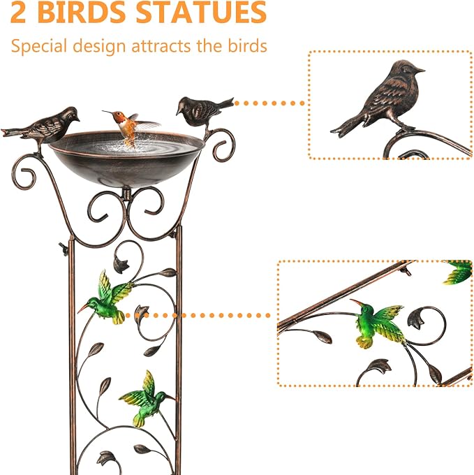 LEWIS&WAYNE Garden Trellis Bird Bath Outdoor, 40 Inch Antique Iron Garden Plant - Image 3