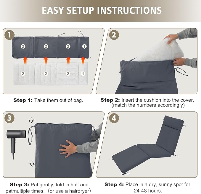 Chaise Lounge Cushion 80x26x3 Inch – Set of 2 Outdoor Lounge Chair Cushions - Image 7