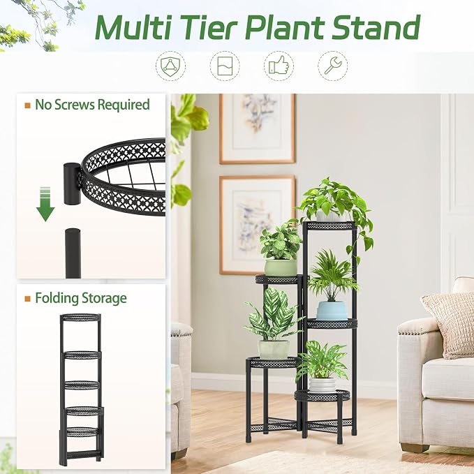 iDavosic.ly Plant Stand Indoor Outdoor, 5 Tier Corner Metal Flower Display - Image 4