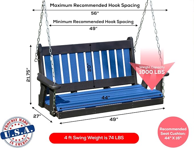 Poly Lumber Wood 4FT Mission Porch Swing Amish Craftsmandship Made in USA HDPE - Image 2