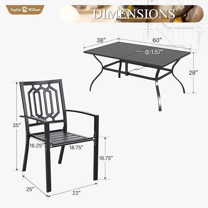 Sophia & William Patio Dining Set Metal Outdoor Table and Chairs Furniture Set - Image 7
