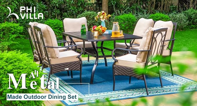 PHI VILLA Outdoor Dining Chairs Set of 4, Heavy Duty Outdoor Metal Wicker - Image 6