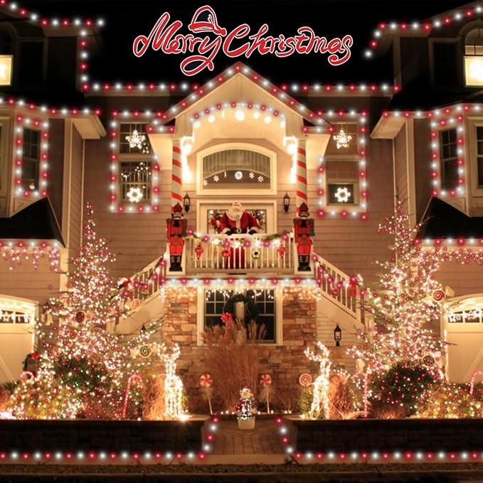 QITONG 4 Pack Solar Fairy Lights, Each 33ft 100 LED Red and White Christmas - Image 3