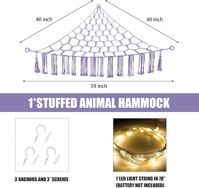 Stuffed Animal Hammock with LED Light, Large Stuffed Animals Storage Corner - Image 4