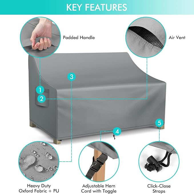 WLEAFJ Patio Sofa Cover Waterproof, 2-Seater Patio Loveseat Cover, Heavy Duty - Image 3