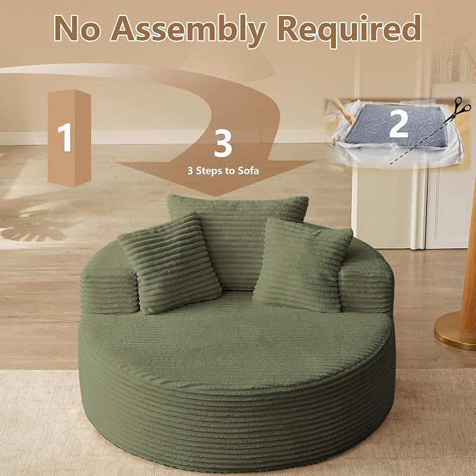 Oversized Round Chair Lounge Chaise Indoor, Upholstered Corduroy Deep Seat - Image 6