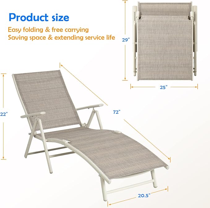Devoko Lounge Chairs for Outside Patio Chaise Lounge Outdoor Poolside - Image 3