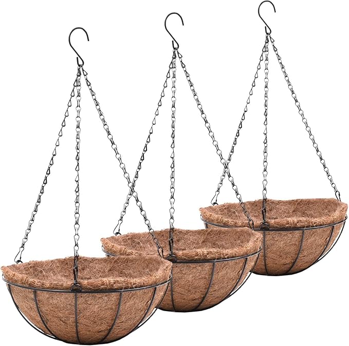 Metal Hanging Planters Basket Set of 3 Hanging Flower Pots 12 Inch Chain Round by EIMQUVW