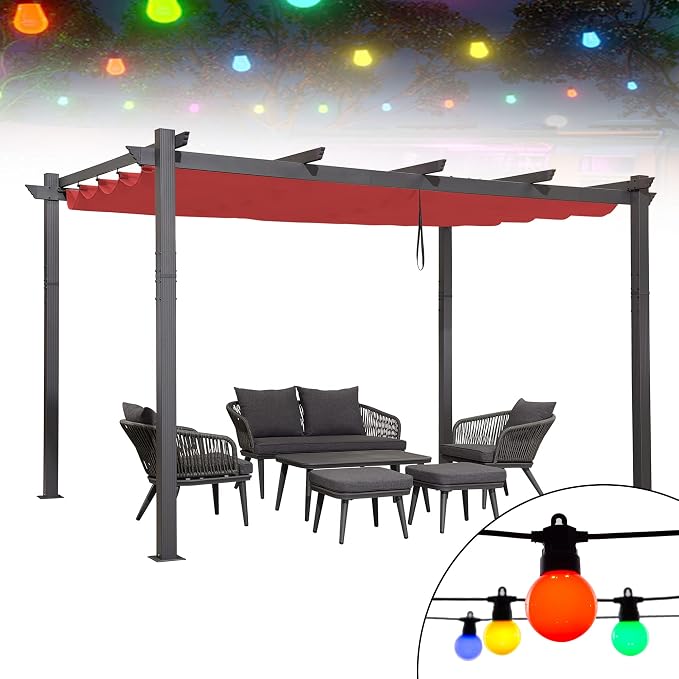 PURPLE LEAF 10' X 13' Outdoor Retractable Pergola Patio Metal Shelter by PURPLELEAF