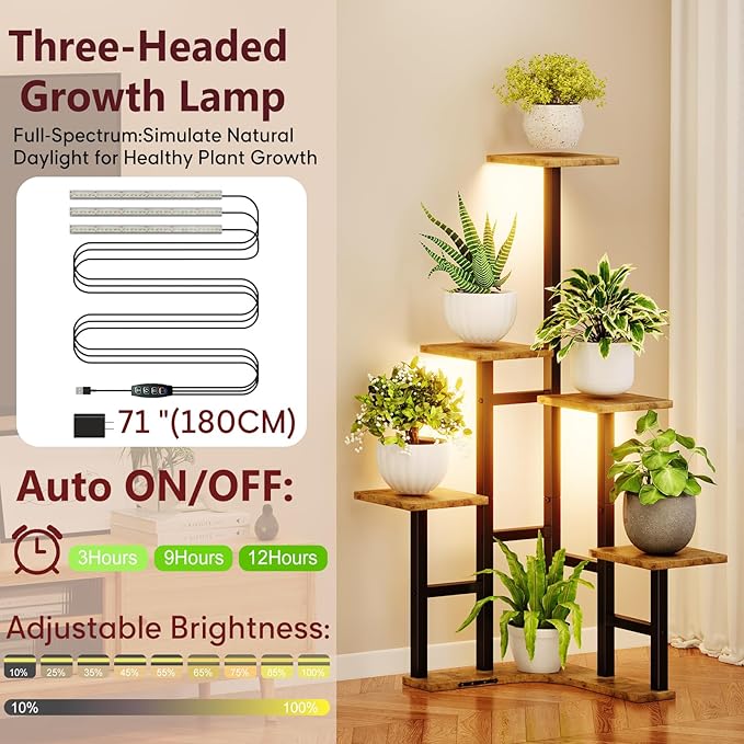 Corner Plant Stand Indoor with Grow Lights, 6 Tiered Corner Plant Shelf Flower - Image 4