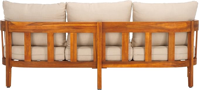 SAFAVIEH Outdoor Collection Owen Acacia Solid Wood Natural/Taupe Cushion - Image 5