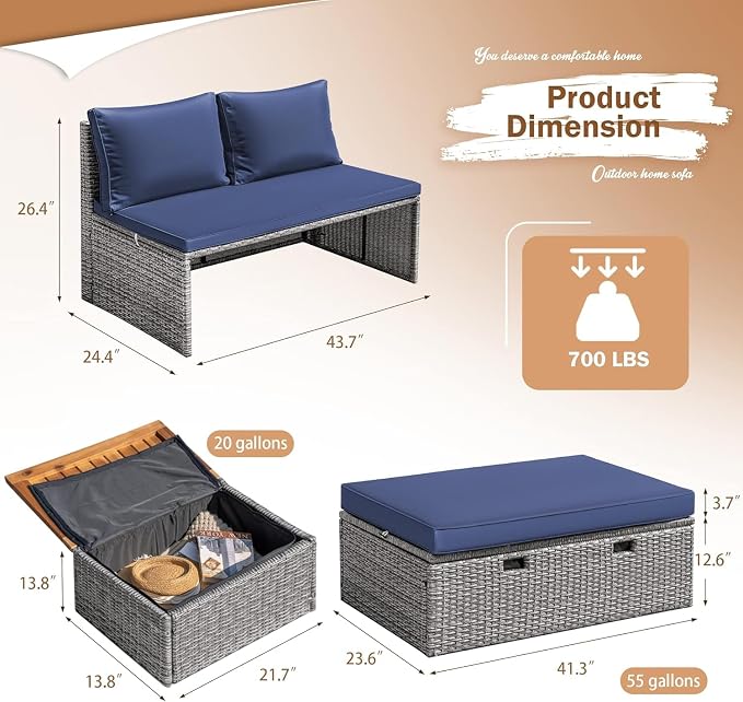 Devoko Patio Day Bed Outdoor Daybed Set Multifunctional Rattan Lounge Bed - Image 5