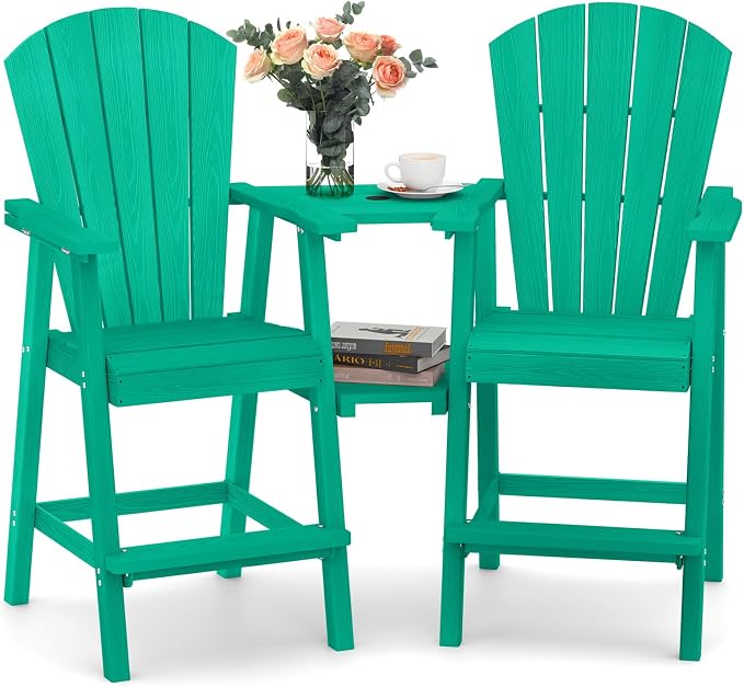 Ciokea Tall Adirondack Chairs Set of 2, HDPE Outdoor Adirondack Bar Stools by CIOKEA