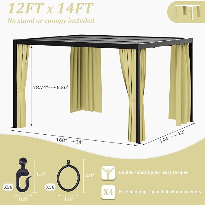 Gazebo Universal Replacement Privacy Curtain, 4-Panels Sidewall Curtains - Image 2