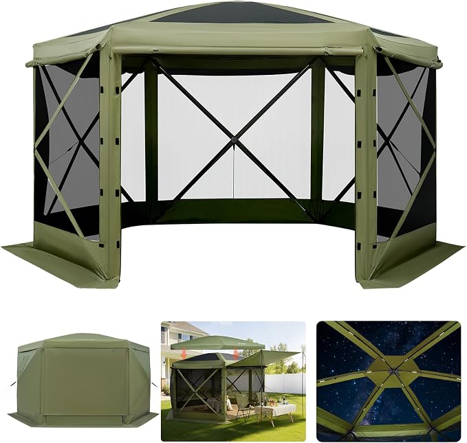VEVOR Pop up Gazebo Screen Tent, 12 x 12 ft Large 6-Sided Camping Canopy Tent by VEVOR