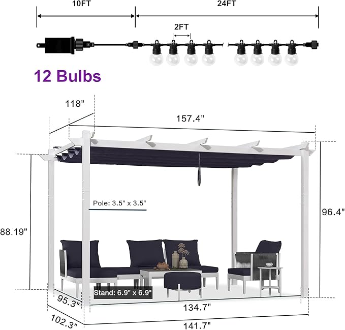 PURPLE LEAF 10' x 13' Patio Aluminum Pergola Outdoor White Heavy-Duty - Image 8
