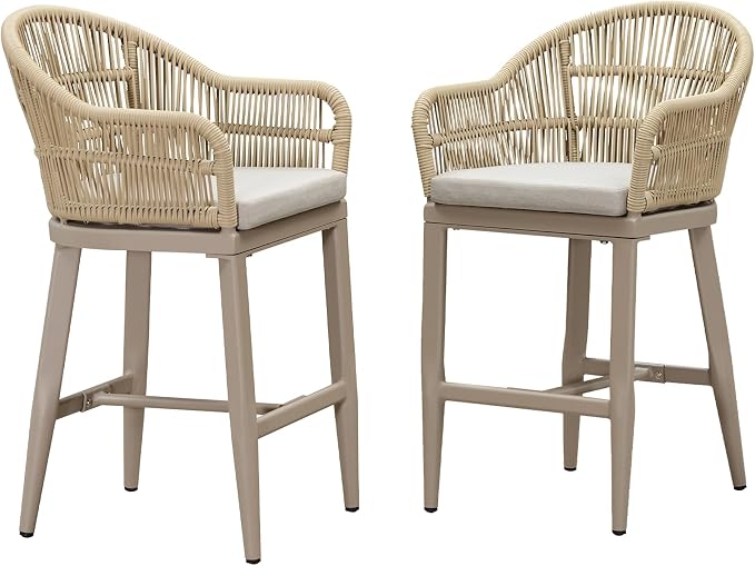 PURPLE LEAF Outdoor Counter Height Bar Stools Set of 2 Patio Metal Modern - Image 7
