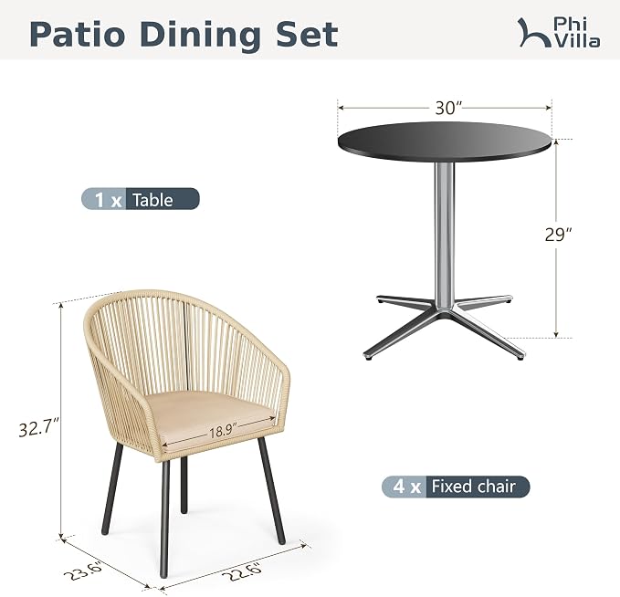 PHI VILLA 5 Pieces Outdoor Small Dining Set - Image 9