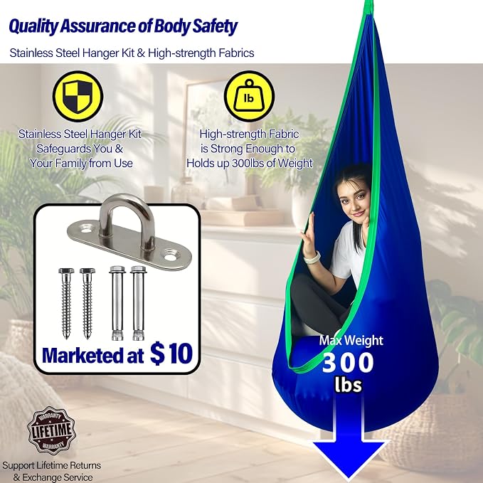 Kids Pod Swing Seat, Max 300 Lbs, Child Sensory Swing Chair Indoor & Outdoor - Image 4