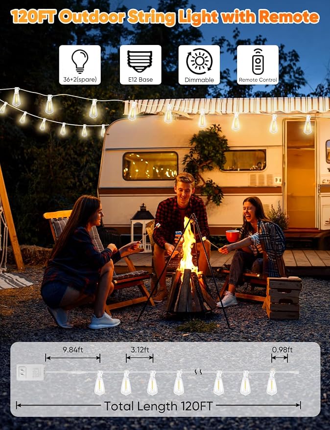 Brightever 120FT LED Outdoor String Lights - Image 5