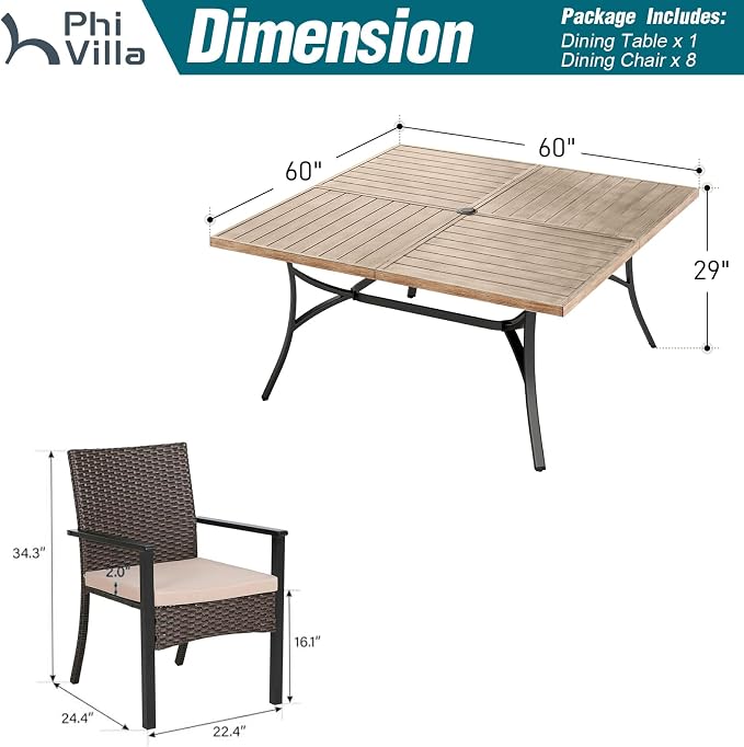 PHI VILLA 9 Pieces Patio Dining Set - Image 8