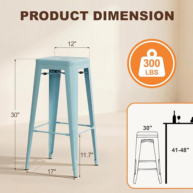 Shahoo 30 Inches Metal Bar Stools Counter Height Stackable Backless Stools - Image 3
