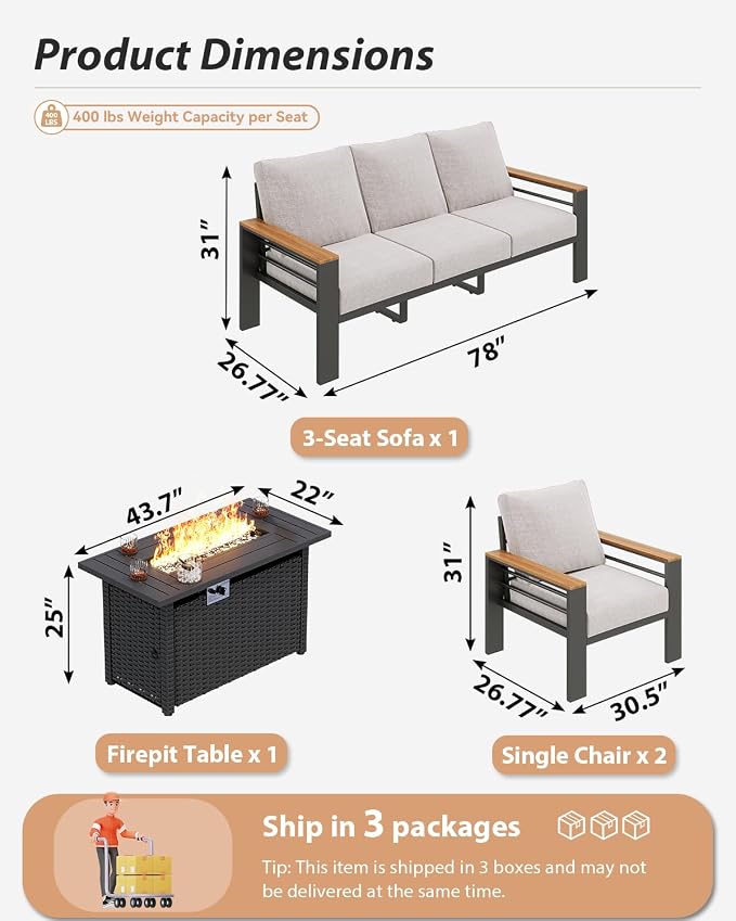 Aoxun Aluminum Outdoor Patio Furniture Set, 6-Piece Outdoor Sectional - Image 7