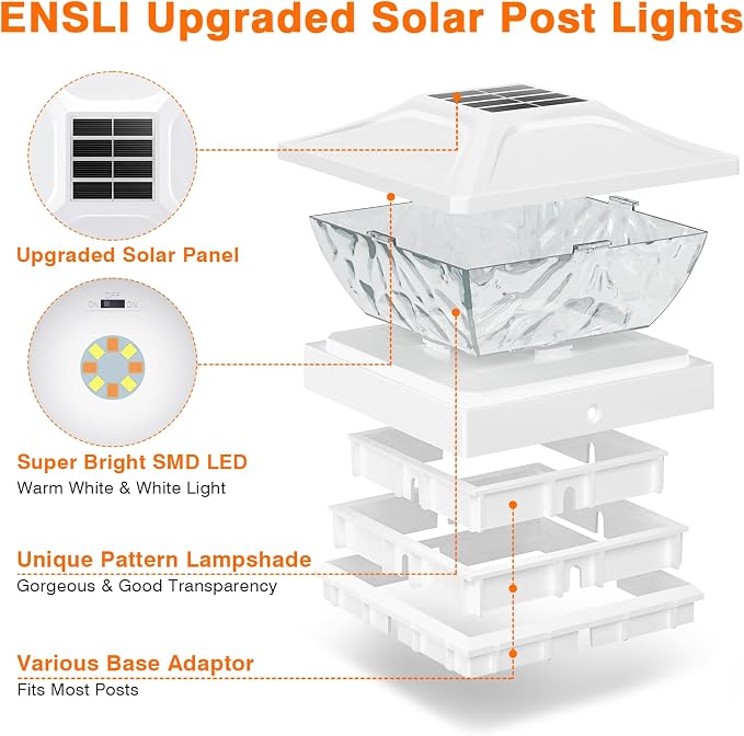 8 Pack Solar Post Cap Lights, 2 Mode Bright Solar Post Lights Outdoor - Image 6