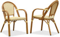 PURPLE LEAF French Bistro Chairs Set of 2 Hand-Woven Wicker Armchairs Outdoor by PURPLELEAF